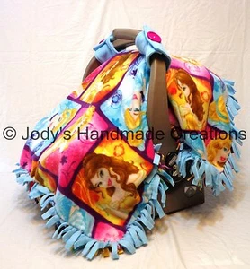 DISNEY PRINCESS/ BLUE FLEECE/ INFANT/ BABY CAR SEAT CANOPY/ TENT/COVER- HANDMADE - Picture 1 of 9