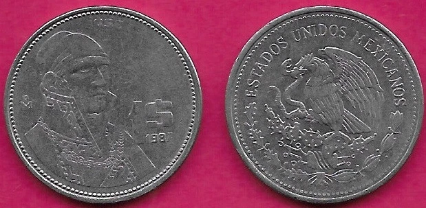 REPRESENTANTE DO MÉXICO 1 PESO 1987 XF JOSE MARIA MORELOS, BUSTO BLINDADO DIREITO, ARMAS NACIONAIS EA - Imagem 1 de 1