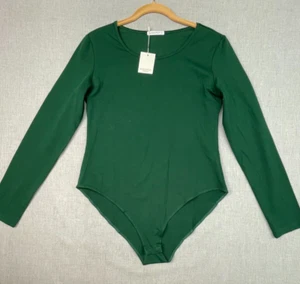 MANGDIUP Women's Round Collar Long Sleeve Elastic Bodysuit Jumpsuit Green, Large - Picture 1 of 7