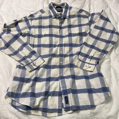 Panhandle тонкий Western рубашка мужская большой грубый запас жемчуг Snap белый синий клетку - Изображение 1 из 4