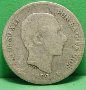 Spain, 1882 10 Centimos, KM148, silver, .0697 oz., Fine, NR, 5-31 - Picture 1 of 2