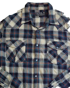 Filter Flannel Shirt Men's Large Multicolor Plaid Long Sleeve Pearl Snap Western - Picture 1 of 6