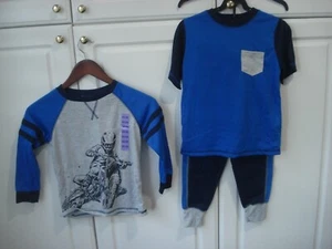 Saint Eve Pajama 3 piece Set Boys Youth Sleepwear XS-5/6 Gray Blue Jogger Pant - Picture 1 of 9