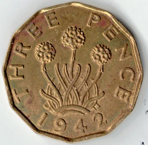 1942 THREE PENCE FROM THE UK IN UNCIRCULATED CONDITION ~ SEE THE SCAN stk t0 - Picture 1 of 4