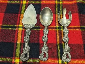 Vintage Godinger Silver Art Co Grape Vine Serving Set Fork Spoon Cake Server - Picture 1 of 3