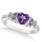 1.25Ct Butterfly Heart Cut Purple & White Engagement Ring In Solid 925 Silver