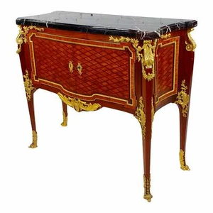 19th century French Cabinet double door w/Gilt Bronze Ormolu & Marble top-Signed - Picture 1 of 10