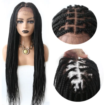 Hand Tied Lace Front Cornrow Box Braided Lightweight Long Women Wig Synthetic US - Image 1 of 4