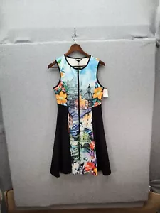 Just Love Sleeveless A-Line Dress With Cityscape & Floral Print Size L - Picture 1 of 8