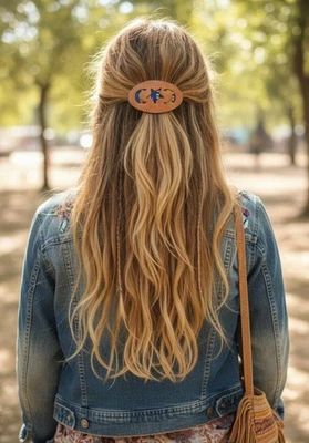 Кожаная заколка гватемальская кожа ткань заколка для волос хиппи заколка богемный вид - Изображение 1 из 4