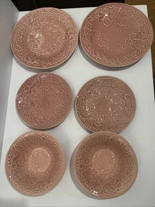 BORDALLO PINHEIRO PINK Flowers Set 2 Dinner, 2 Salad , 2 Bowls Morning glory - Picture 1 of 12