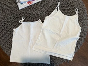 2 Girls White Spaghetti Strap Tanks, Layering, Undershirts, Small White Hanes - Picture 1 of 6