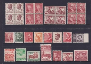 PAGE OF AUSTRALIAN PRE-DECIMAL STAMPS VARIETY OF BLOCKS PAIRS & SINGLES MUH #4 - Picture 1 of 1