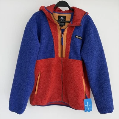 Columbia Jacket Mens Medium Sherpa Fleece Colorblock Hoodie Zip Retro Funky - Image 1 of 4