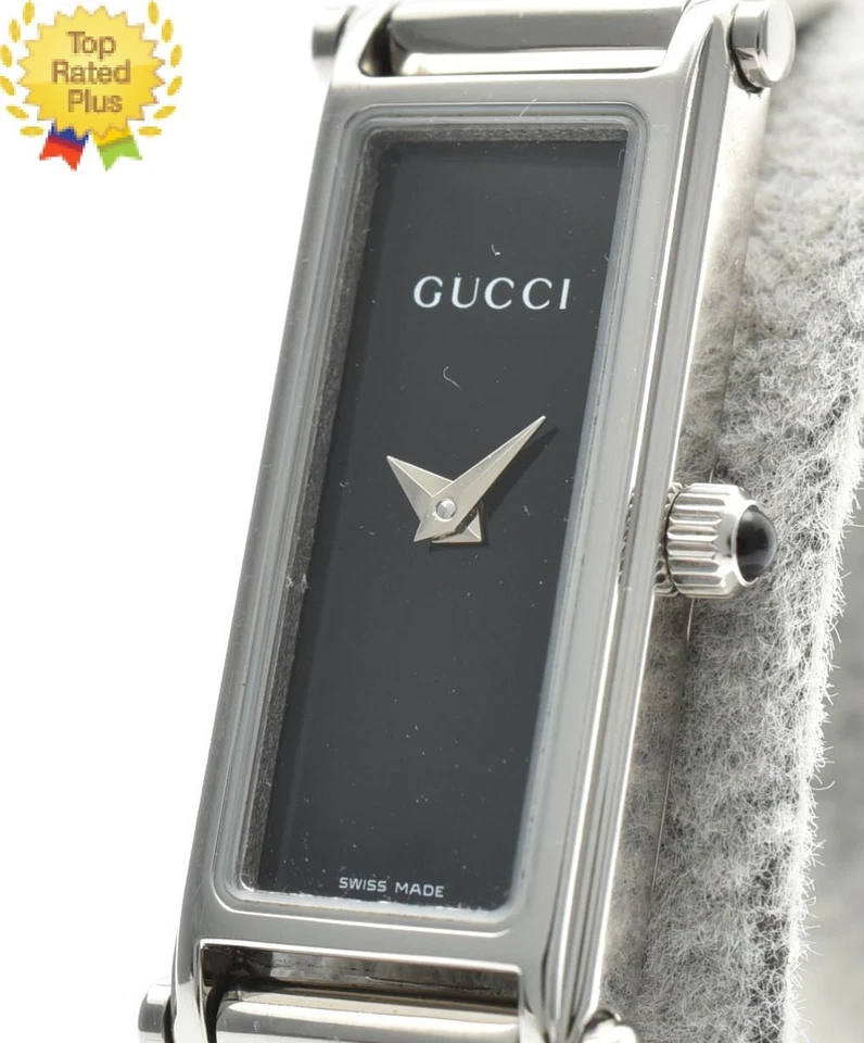 Reloj para mujer vintage *N COMO NUEVO* Gucci 1500L esfera negra plata cuarzo rectangular Foto 1 de 4