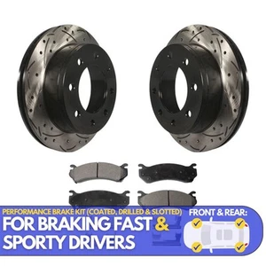 Rear Drilled Rotors Ceramic Brake Pads Kit for Chevrolet GMC Sierra 2500 HD H2 O - Picture 1 of 17
