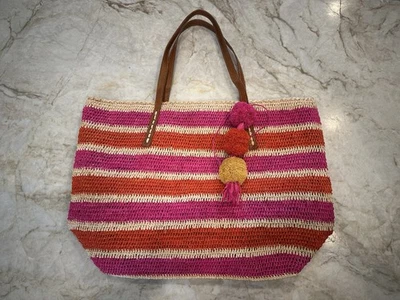 Mar Y Sol Woven Straw Tote With Pin Pom Detail - Image 1 of 4