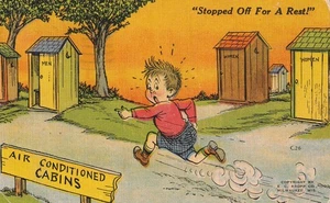 Vintage Postkarte Humor Comic Junge rast nach Plumpsklo, Pause ein! - Bild 1 von 2