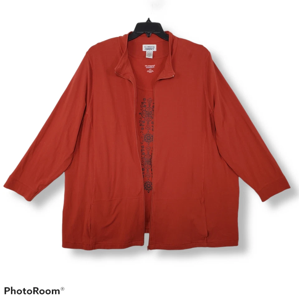 All American Comfort 2 piezas Chaqueta Tanque Ropa Activa Conjunto Talla 2X Naranja Quemado Elástico Foto 1 de 4