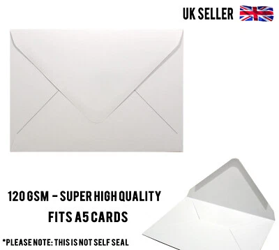 HONEEY C5 White Envelopes Gummed Flap For A5 Cards Craft No Window 120 GSM