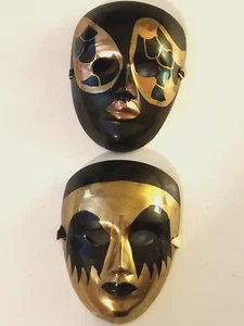 Pair of Solid Brass Mardi Gras Masks 4.75" - Picture 1 of 4