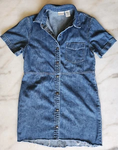 Vintage 90s Y2K LL Bean 4 Petite Denim Short Sleeve Dress Cut Off Snap Button - Picture 1 of 14