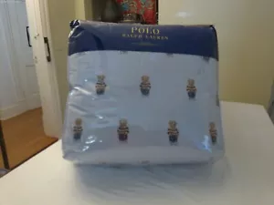 RALPH LAUREN POLO Teddy Bear Boy Blue Stripe KING COMFORTER SET 3P Rugby Shirt - Picture 1 of 11