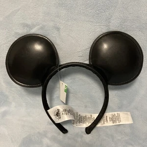 Authentic Disney Parks Mickey Mouse Ears Headband Solid Black faux Leather NWT - Picture 1 of 4