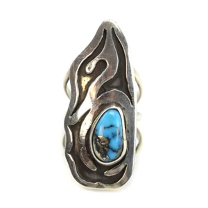Hopi Turquoise and Silver Overlay Ring, Size 6, c. 1950s - Picture 1 of 4