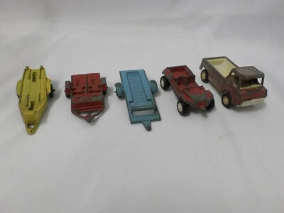 Vintage Lot of 5 Tootsie Toys Die Cast Truck ATV & 3 Trailers Small 3.5"  - Image 1 of 4