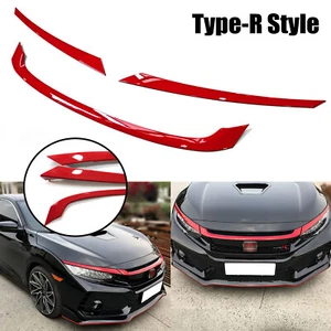Type-R Style Sporty Red Front Bumper Grille Decal Trim For Honda Civic 2016-2021 - Picture 1 of 11