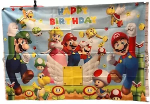 Super Mario And Luigi Happy Birthday Banner Tapestry Backdrop Approx. 58” X 39” - Picture 1 of 3