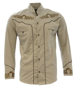 Herren Charro Shirt Hemd Charra El General Westernkleidung Farbe khaki - Bild 1 von 8