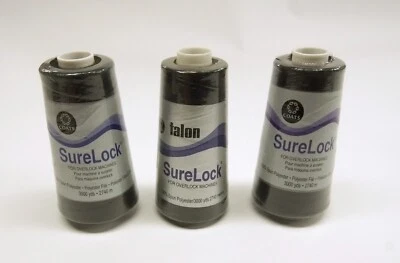 Surelock for Overlock Machines 100% Spun polyester 3000 yds Lot of 3 Black - Image 1 of 4