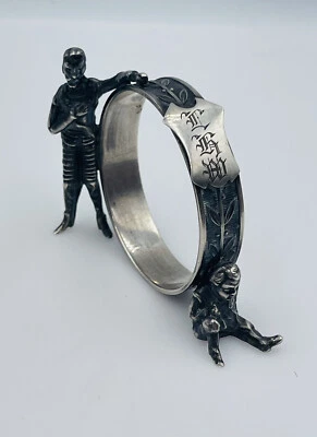 Ancien 19th Siècle Argent Sterling Figuratifs Soldat Homme Avec Épée Napkin Ring - Photo 1/4