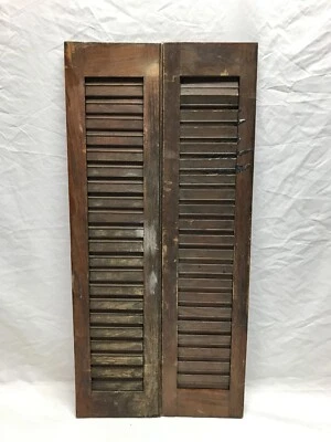 Par antiguo de persianas interiores de madera estrecha de 7x30 con persianas de castaño antiguo 1428-23B Foto 1 de 4