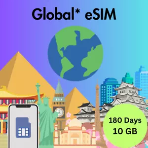Global Prepaid Travel eSIM Card 10GB Data 5G/4G Lte 180 Days - Picture 1 of 5