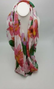 NWT Echo  Polyester  scarf oblong 80 by 21" white & pink floral  #205A - Picture 1 of 10
