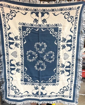 VTG Goodwin Weavers Kitty Cat Tapestry Small Throw Blanket Blue/White - 34 x 40" - Image 1 of 4