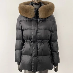 Mid Long Goose Down Jacket Womens Thickened Korean Real Fox Fur Collar Down Coat - Picture 1 of 25