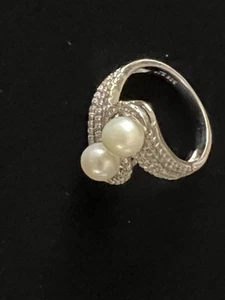 VANTEL PEARLS .925 STERLING SILVR RING SZ 7 "FIFTH AVENUE" CREAM PEARLS & CZ’S - Picture 1 of 3