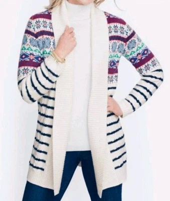 Talbots Colorful Fair Isle Striped Open Cardigan Cable Sweater Size 2X XXL NEW  - Image 1 of 4