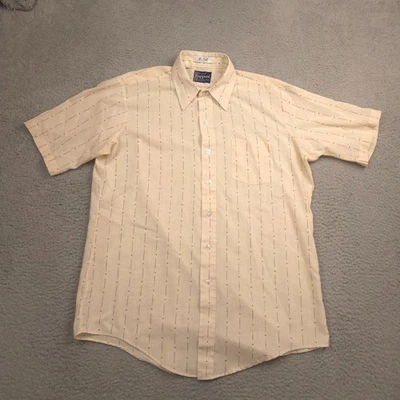 Vtg Dee Cee Rappers Mr Tall Men 16 16.5 Beige Short Sleeve Dress Shirt Stripe US - Image 1 of 4