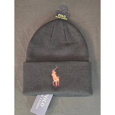 Polo Ralph Lauren Negro Tejido Gorro Sombrero Rojo Pony Logo Invierno Cálido Unisex Foto 1 de 4