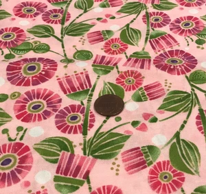Flowers*Leaves*Stems * Pink*Green*White* Moda * 100% Cotton Remnant * 8" x 22" * - Picture 1 of 4