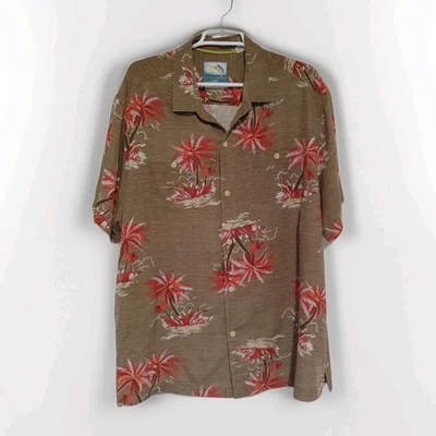 Tommy Bahama Silk Shirt Men’s XLX Tan Orange Tropical Flowers Y2K Resortcore - Image 1 of 4