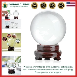 Sfera di cristallo trasparente diametro 6 pollici 150 mm con supporto in legno - Foto 1 di 10