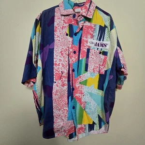 Jams Original Surf Line Large Geometric Abstract Splatter Hawaiian Shirt - Picture 1 of 4