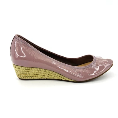 Women 9.5 B Cole Haan Air Tali Purple Patent Leather Peep Toe Wedge Heels D41225 - Image 1 of 4