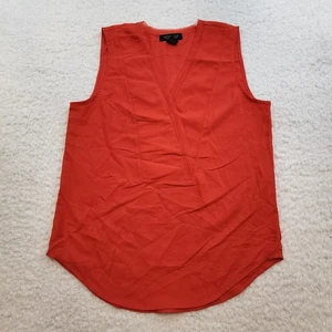Rachel Zoe Vneck Tank Top M Red Tunic Loose Fit Sheer Frayed Hem Summer - Picture 1 of 8